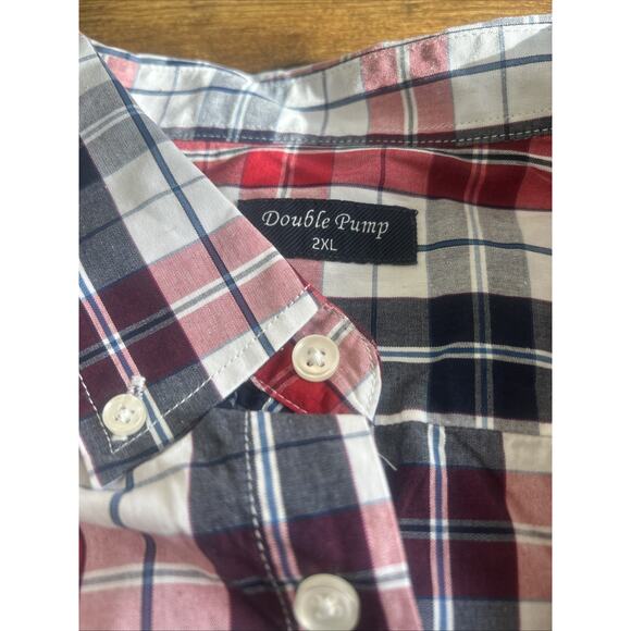 Double Pump 2XL Mens Button Down Shirts Cotton Long Sleeve Shirts - Plaid - NWT - Picture 6 of 11